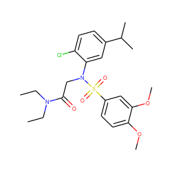 CCN(CC)C(=O)CN(c1cc(C(C)C)ccc1Cl)S(=O)(=O)c1ccc(OC)c(OC)c1 ZINC000040952516