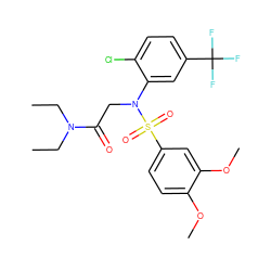 CCN(CC)C(=O)CN(c1cc(C(F)(F)F)ccc1Cl)S(=O)(=O)c1ccc(OC)c(OC)c1 ZINC000040976825