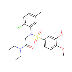 CCN(CC)C(=O)CN(c1cc(C)ccc1Cl)S(=O)(=O)c1ccc(OC)c(OC)c1 ZINC000040424453