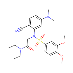 CCN(CC)C(=O)CN(c1cc(N(C)C)ccc1C#N)S(=O)(=O)c1ccc(OC)c(OC)c1 ZINC000040431253