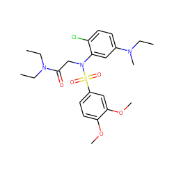 CCN(CC)C(=O)CN(c1cc(N(C)CC)ccc1Cl)S(=O)(=O)c1ccc(OC)c(OC)c1 ZINC000040973860