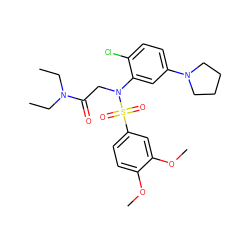 CCN(CC)C(=O)CN(c1cc(N2CCCC2)ccc1Cl)S(=O)(=O)c1ccc(OC)c(OC)c1 ZINC000040428994