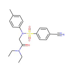 CCN(CC)C(=O)CN(c1ccc(C)cc1)S(=O)(=O)c1ccc(C#N)cc1 ZINC000040425381