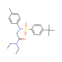 CCN(CC)C(=O)CN(c1ccc(C)cc1)S(=O)(=O)c1ccc(C(C)(C)C)cc1 ZINC000038798212