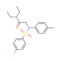 CCN(CC)C(=O)CN(c1ccc(C)cc1)S(=O)(=O)c1ccc(F)cc1 ZINC000002061133