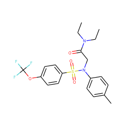 CCN(CC)C(=O)CN(c1ccc(C)cc1)S(=O)(=O)c1ccc(OC(F)(F)F)cc1 ZINC000040394972