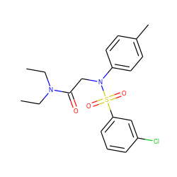 CCN(CC)C(=O)CN(c1ccc(C)cc1)S(=O)(=O)c1cccc(Cl)c1 ZINC000040974380