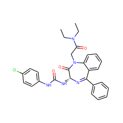 CCN(CC)C(=O)CN1C(=O)[C@@H](NC(=O)Nc2ccc(Cl)cc2)N=C(c2ccccc2)c2ccccc21 ZINC000013732646