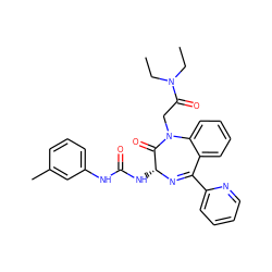 CCN(CC)C(=O)CN1C(=O)[C@@H](NC(=O)Nc2cccc(C)c2)N=C(c2ccccn2)c2ccccc21 ZINC000013733005