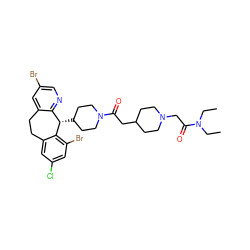 CCN(CC)C(=O)CN1CCC(CC(=O)N2CCC([C@H]3c4ncc(Br)cc4CCc4cc(Cl)cc(Br)c43)CC2)CC1 ZINC000003950869