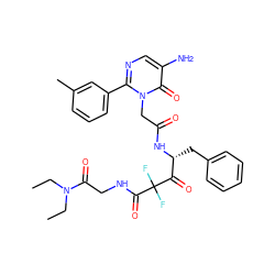 CCN(CC)C(=O)CNC(=O)C(F)(F)C(=O)[C@@H](Cc1ccccc1)NC(=O)Cn1c(-c2cccc(C)c2)ncc(N)c1=O ZINC000028755761