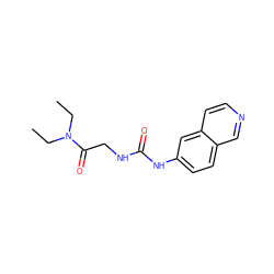 CCN(CC)C(=O)CNC(=O)Nc1ccc2cnccc2c1 ZINC000836777847