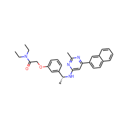 CCN(CC)C(=O)COc1cccc([C@@H](C)Nc2cc(-c3ccc4ccccc4c3)nc(C)n2)c1 ZINC000205824423