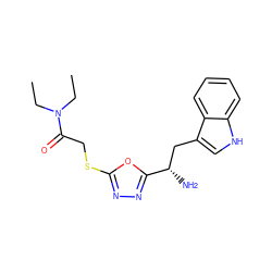 CCN(CC)C(=O)CSc1nnc([C@@H](N)Cc2c[nH]c3ccccc23)o1 ZINC000001275052