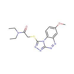 CCN(CC)C(=O)CSc1nnc2nnc3cc(OC)ccc3n12 ZINC000000133812