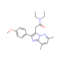 CCN(CC)C(=O)Cc1c(-c2ccc(OC)cc2)nc2c(C)cc(C)nn12 ZINC000096168022