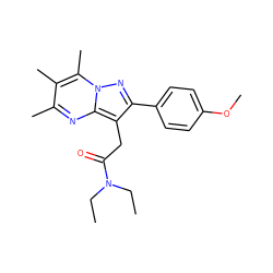 CCN(CC)C(=O)Cc1c(-c2ccc(OC)cc2)nn2c(C)c(C)c(C)nc12 ZINC000095586205