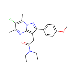 CCN(CC)C(=O)Cc1c(-c2ccc(OC)cc2)nn2c(C)c(Cl)c(C)nc12 ZINC000095586694