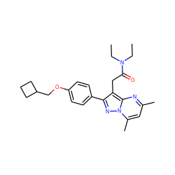 CCN(CC)C(=O)Cc1c(-c2ccc(OCC3CCC3)cc2)nn2c(C)cc(C)nc12 ZINC000299857197