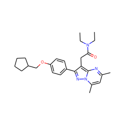 CCN(CC)C(=O)Cc1c(-c2ccc(OCC3CCCC3)cc2)nn2c(C)cc(C)nc12 ZINC000299865207