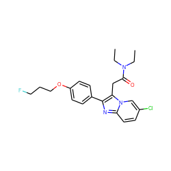 CCN(CC)C(=O)Cc1c(-c2ccc(OCCCF)cc2)nc2ccc(Cl)cn12 ZINC000040845628