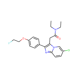 CCN(CC)C(=O)Cc1c(-c2ccc(OCCF)cc2)nc2ccc(Cl)cn12 ZINC000040378987