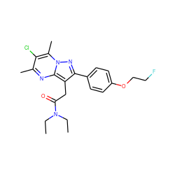 CCN(CC)C(=O)Cc1c(-c2ccc(OCCF)cc2)nn2c(C)c(Cl)c(C)nc12 ZINC000095588966