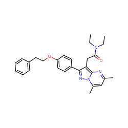 CCN(CC)C(=O)Cc1c(-c2ccc(OCCc3ccccc3)cc2)nn2c(C)cc(C)nc12 ZINC000299859171