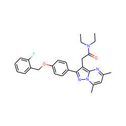 CCN(CC)C(=O)Cc1c(-c2ccc(OCc3ccccc3F)cc2)nn2c(C)cc(C)nc12 ZINC000299860626