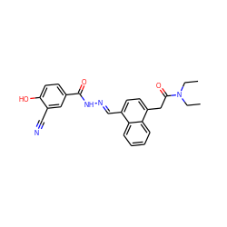 CCN(CC)C(=O)Cc1ccc(/C=N/NC(=O)c2ccc(O)c(C#N)c2)c2ccccc12 ZINC000013492704