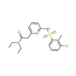 CCN(CC)C(=O)Cc1cccc(NS(=O)(=O)c2cccc(Cl)c2C)n1 ZINC000034660905