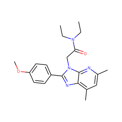 CCN(CC)C(=O)Cn1c(-c2ccc(OC)cc2)nc2c(C)cc(C)nc21 ZINC000473156035