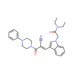 CCN(CC)C(=O)Cn1cc(/C=C(\C#N)C(=O)N2CCN(c3ccccc3)CC2)c2ccccc21 ZINC000000890551