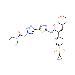 CCN(CC)C(=O)Cn1cc(-c2cnc(NC(=O)[C@@H](CC3CCOCC3)c3ccc(S(=O)(=O)C4CC4)cc3)s2)nn1 ZINC000169326308