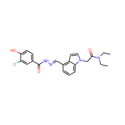 CCN(CC)C(=O)Cn1ccc2c(/C=N/NC(=O)c3ccc(O)c(Cl)c3)cccc21 ZINC000013492705