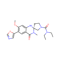 CCN(CC)C(=O)N1CC[C@@]2(C1)Nc1cc(OC)c(-c3cnco3)cc1C(=O)N2C ZINC000028529355