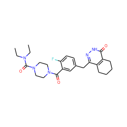 CCN(CC)C(=O)N1CCN(C(=O)c2cc(Cc3n[nH]c(=O)c4c3CCCC4)ccc2F)CC1 ZINC000147986192