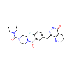 CCN(CC)C(=O)N1CCN(C(=O)c2cc(Cc3n[nH]c(=O)c4c3NCCC4)ccc2F)CC1 ZINC000147635251