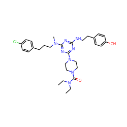 CCN(CC)C(=O)N1CCN(c2nc(NCCc3ccc(O)cc3)nc(N(C)CCCc3ccc(Cl)cc3)n2)CC1 ZINC000027632629