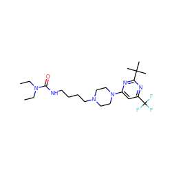 CCN(CC)C(=O)NCCCCN1CCN(c2cc(C(F)(F)F)nc(C(C)(C)C)n2)CC1 ZINC000028572071