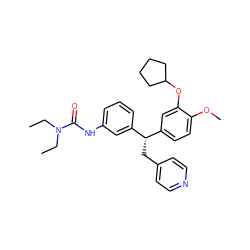 CCN(CC)C(=O)Nc1cccc([C@@H](Cc2ccncc2)c2ccc(OC)c(OC3CCCC3)c2)c1 ZINC000013442043