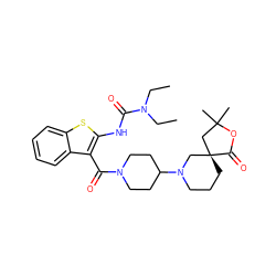 CCN(CC)C(=O)Nc1sc2ccccc2c1C(=O)N1CCC(N2CCC[C@@]3(C2)CC(C)(C)OC3=O)CC1 ZINC000073139506