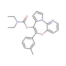 CCN(CC)C(=O)OC1=C(c2cccc(C)c2)Oc2cccnc2-n2cccc21 ZINC000013491320