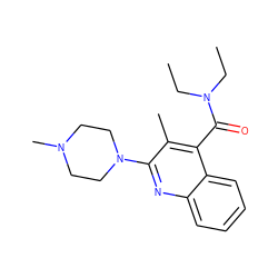 CCN(CC)C(=O)c1c(C)c(N2CCN(C)CC2)nc2ccccc12 ZINC000013644269