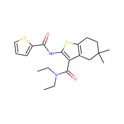 CCN(CC)C(=O)c1c(NC(=O)c2cccs2)sc2c1CC(C)(C)CC2 ZINC000016052557