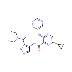 CCN(CC)C(=O)c1c(NC(=O)c2nc(C3CC3)cnc2Nc2cncnc2)cnn1C ZINC000169701848