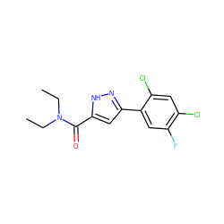 CCN(CC)C(=O)c1cc(-c2cc(F)c(Cl)cc2Cl)n[nH]1 ZINC000064700405