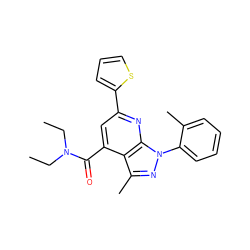 CCN(CC)C(=O)c1cc(-c2cccs2)nc2c1c(C)nn2-c1ccccc1C ZINC000003293408