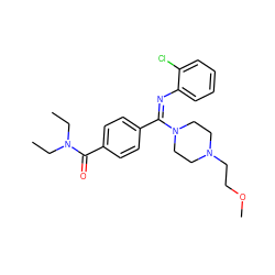 CCN(CC)C(=O)c1ccc(/C(=N/c2ccccc2Cl)N2CCN(CCOC)CC2)cc1 ZINC000029468599