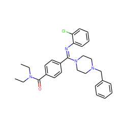 CCN(CC)C(=O)c1ccc(/C(=N/c2ccccc2Cl)N2CCN(Cc3ccccc3)CC2)cc1 ZINC000013972865